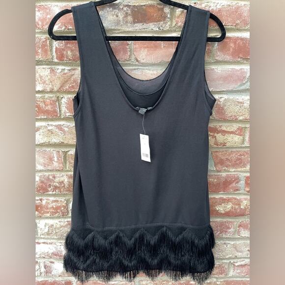 Banana Republic Black Sleeveless Flapper Silhouette Fringe Tunic Tank Top Small - Picture 3 of 6
